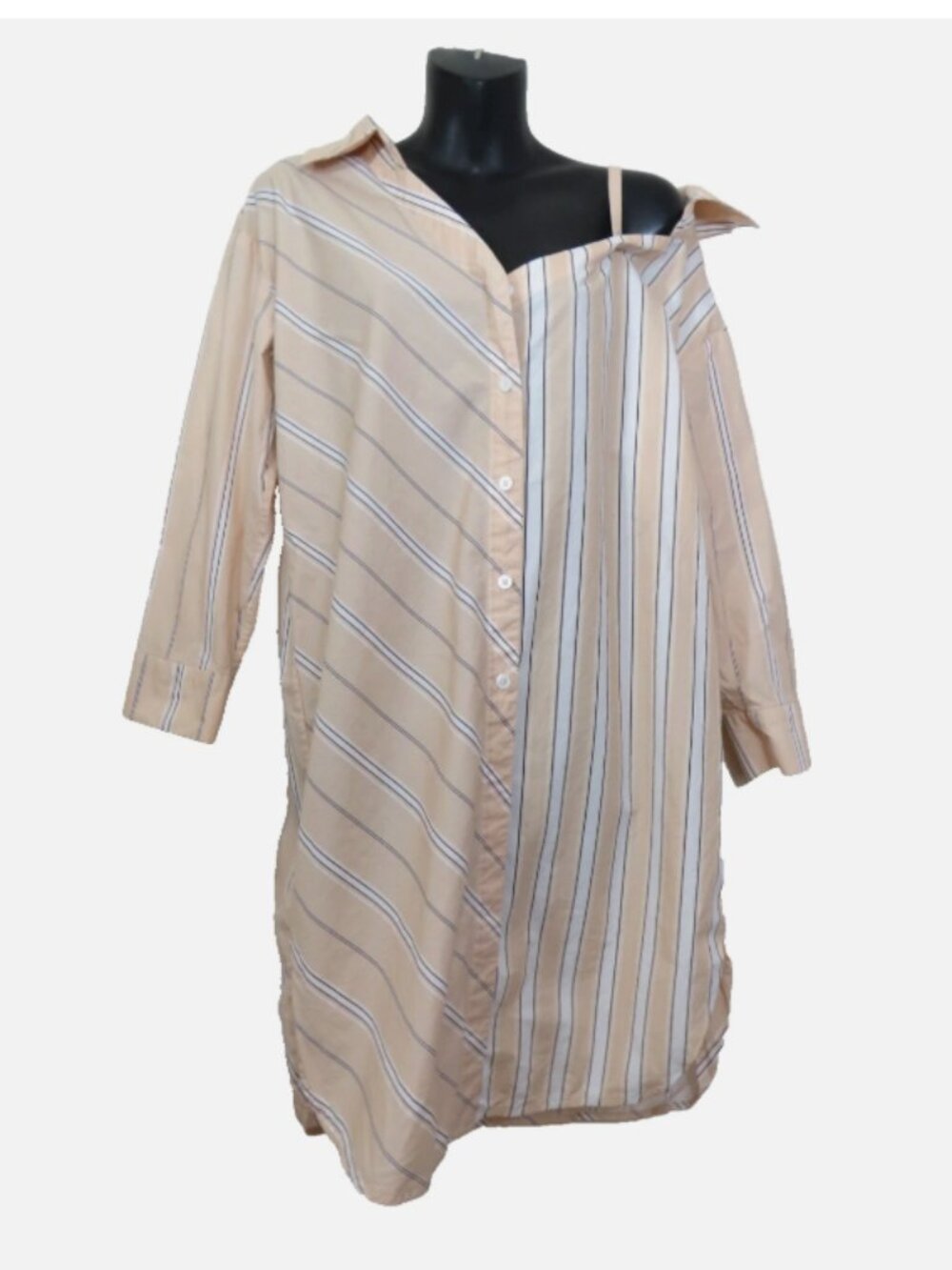 Maje size 34 US XS Striped Shirt Dress Mix Stripe Off Shoulder Yellow